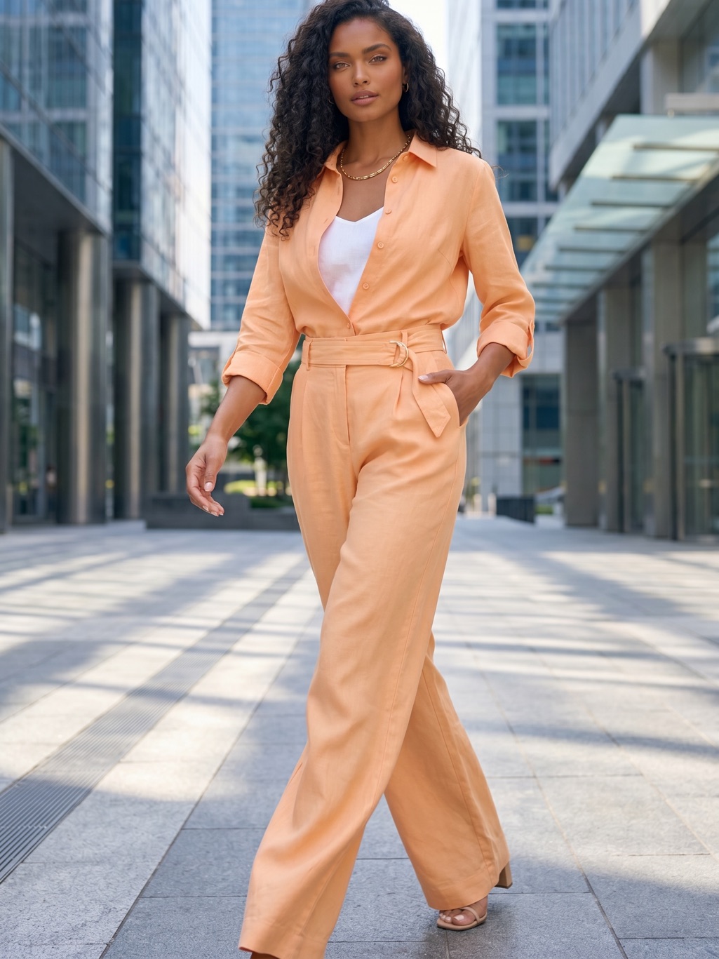 Loft Peach Belted Wide-Leg Pants